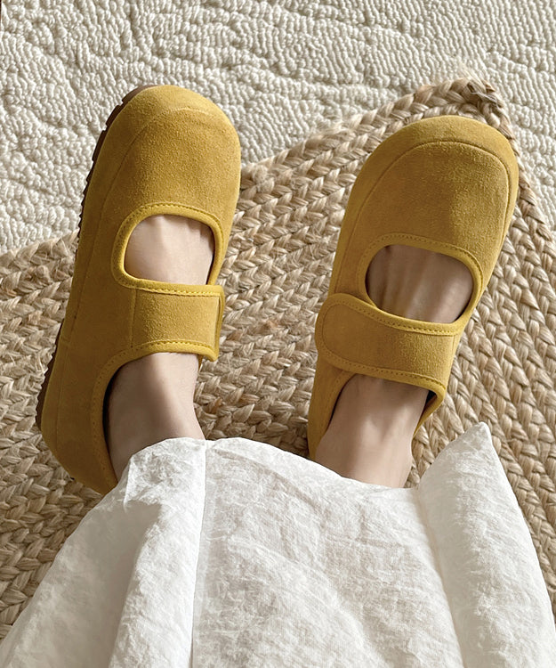 Platform Splicing Shoes Buckle Casual Yellow Flats Suede Strap