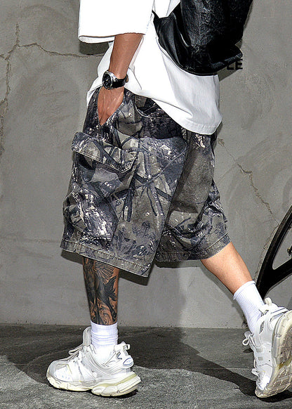 Men Summer Cotton Waist Elastic Casual Pockets Camouflage Shorts