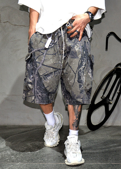 Men Summer Cotton Waist Elastic Casual Pockets Camouflage Shorts
