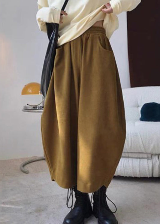 Elastic Pants Pockets Caramel Harem Spring Casual Waist
