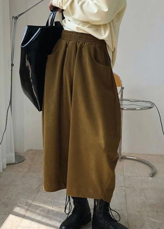 Elastic Pants Pockets Caramel Harem Spring Casual Waist