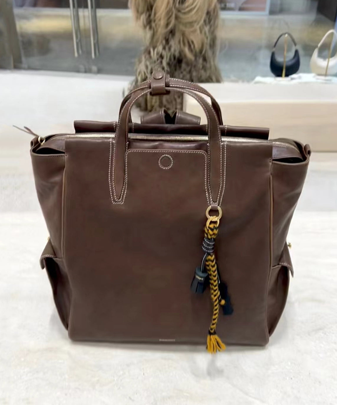 Oversize Casual Leather Solid Bag Backpack Chocolate Durable