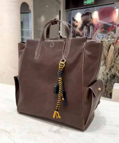 Oversize Casual Leather Solid Bag Backpack Chocolate Durable