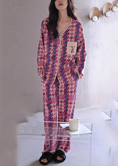 Casual Colorblock Print Pockets Button Two Pieces Set Long Sleeve XS1025