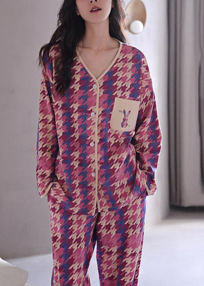 Casual Colorblock Print Pockets Button Two Pieces Set Long Sleeve XS1025