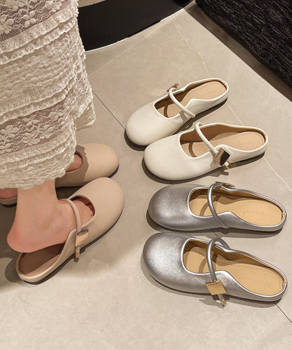 Slide Leather Splicing Casual Beige Faux Comfy Sandals