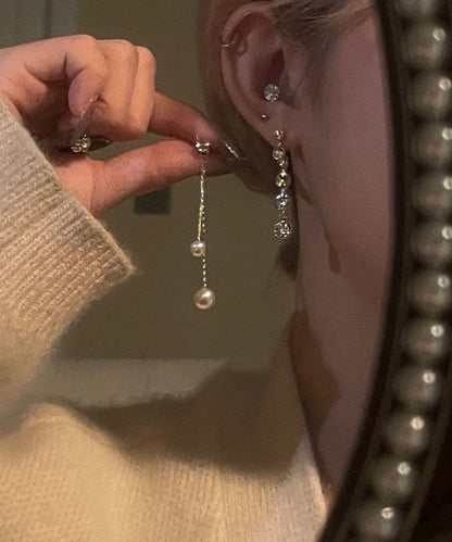 Copper Tassel Earrings Gold Drop Zircon Casual Pearl Alloy