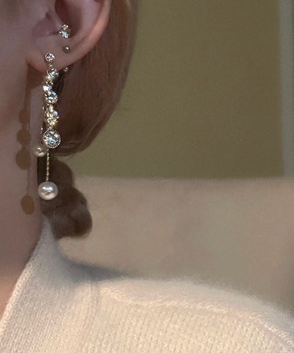 Copper Tassel Earrings Gold Drop Zircon Casual Pearl Alloy