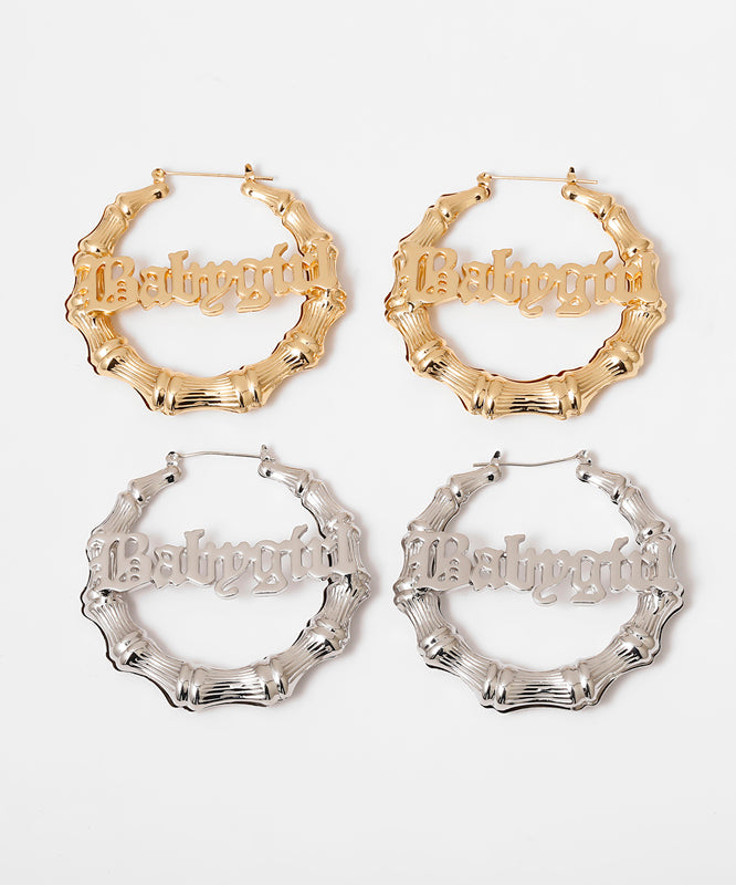 Casual Gold Metal Alloy Bamboo Joint Hoop Earrings ZZ027