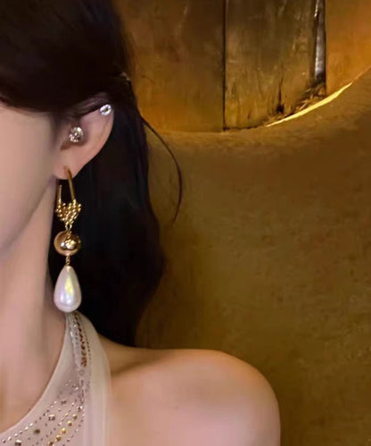 Casual Silver Drop Overgild Stergling Earrings Zircon Gold Pearl