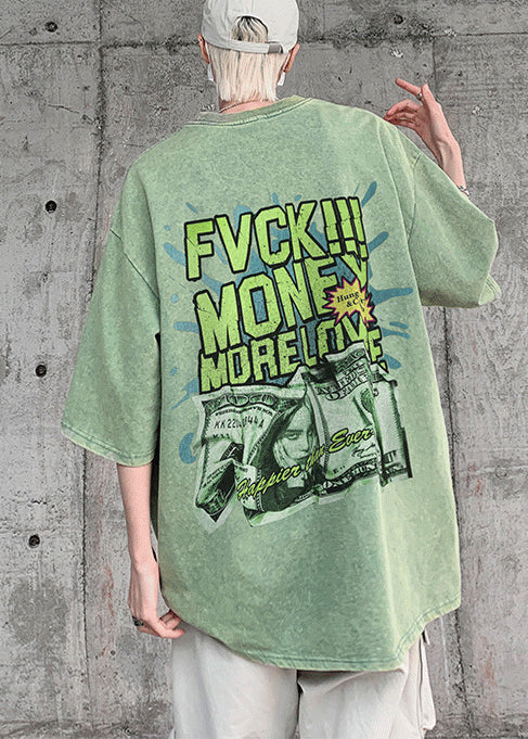 Green Print Grass Tees Casual Men Oversized Graphic Cotton Summer