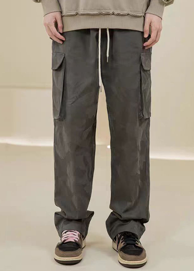 Casual Camouflage Pants Embroideried Green Pockets Mens Cotton