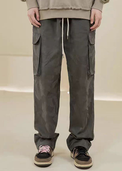 Casual Camouflage Pants Embroideried Green Pockets Mens Cotton