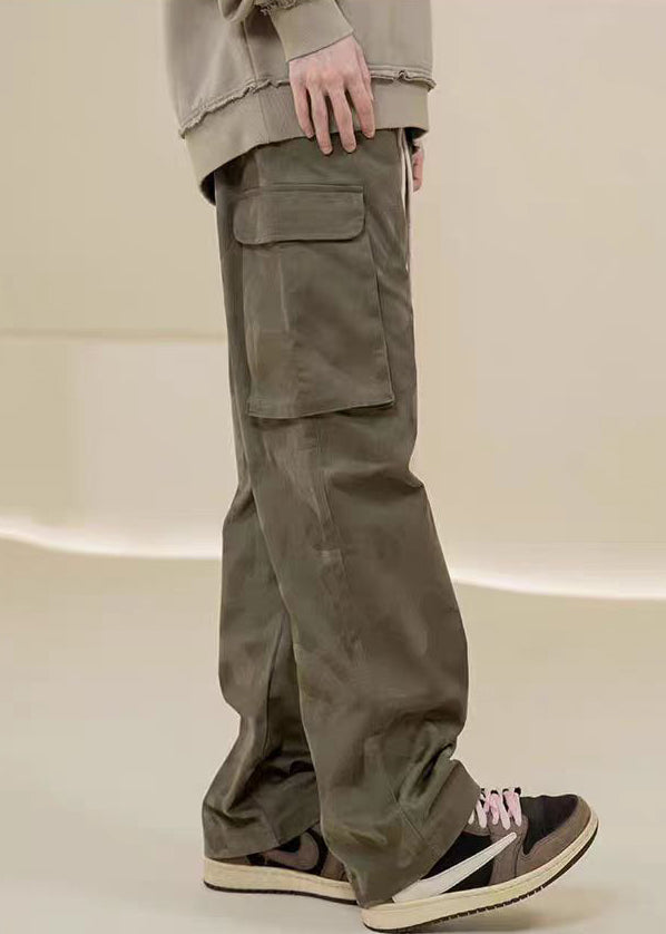 Casual Camouflage Pants Embroideried Green Pockets Mens Cotton