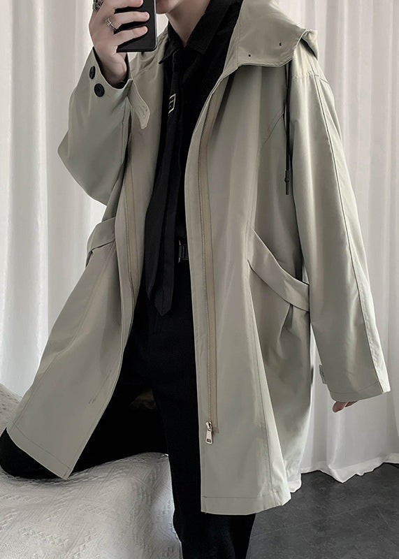 Casual Green Hooded Zippered Pockets Cotton Men Coat Spring YQ015