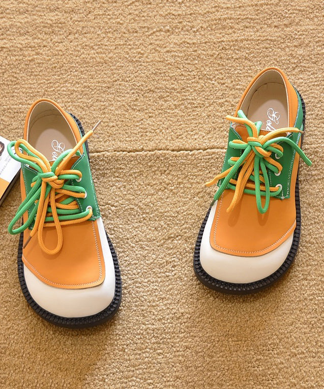 Flat For Women Lace Green Splicing Shoes Up Casual