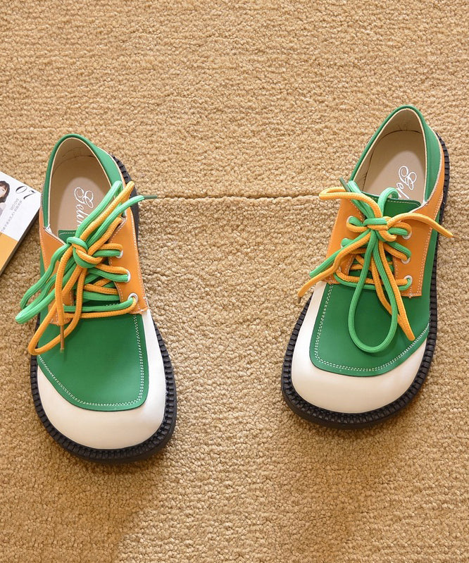 Flat For Women Lace Green Splicing Shoes Up Casual