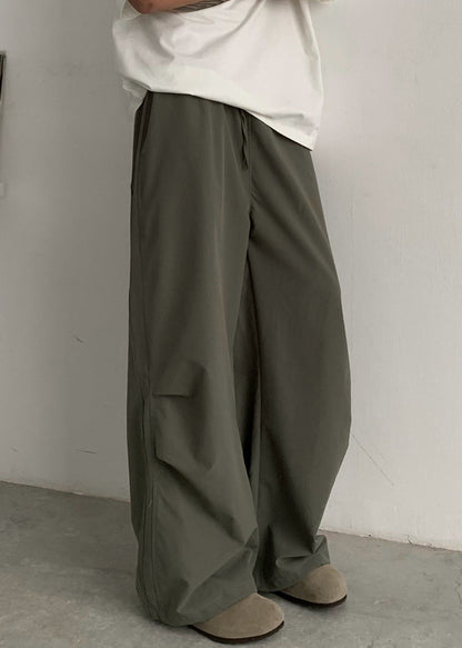 Pockets Pants Cotton Men Casual Green Drawstring Summer