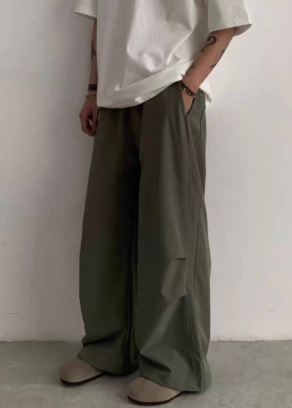 Pockets Pants Cotton Men Casual Green Drawstring Summer