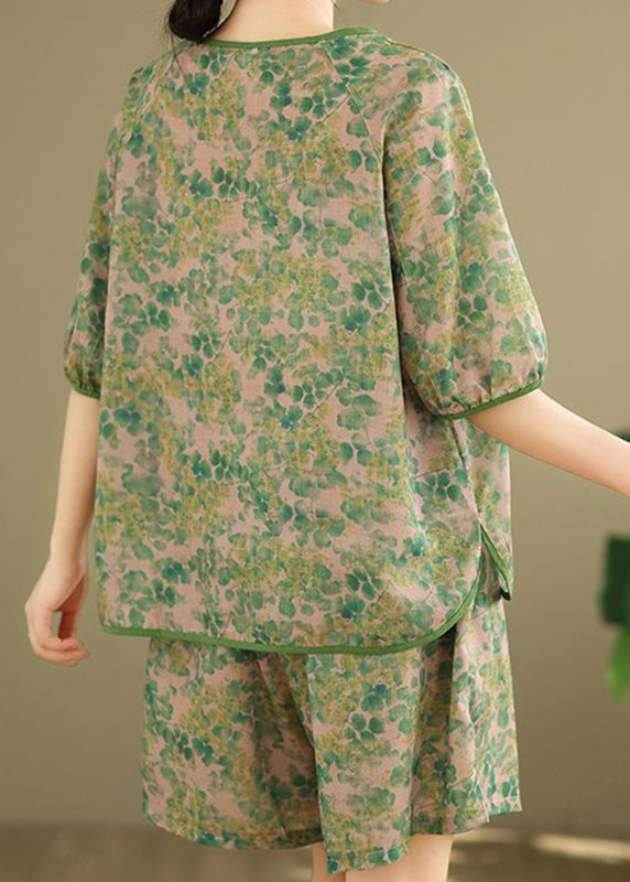 Casual Set Shorts Pieces Short And Open Two Side Shirt T Green