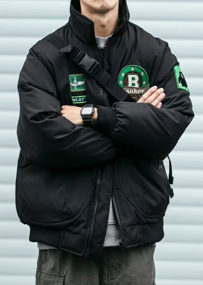 Pockets Stand Parkas Casual Men Collar Green TC003 Patch Spring