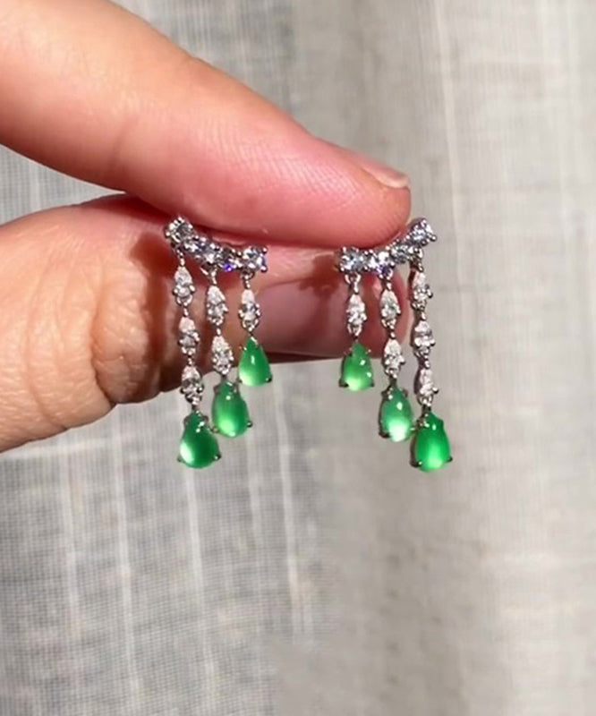 Tassel Drop Green Sterling Silver Water Casual Chalcedony