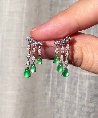 Tassel Drop Green Sterling Silver Water Casual Chalcedony