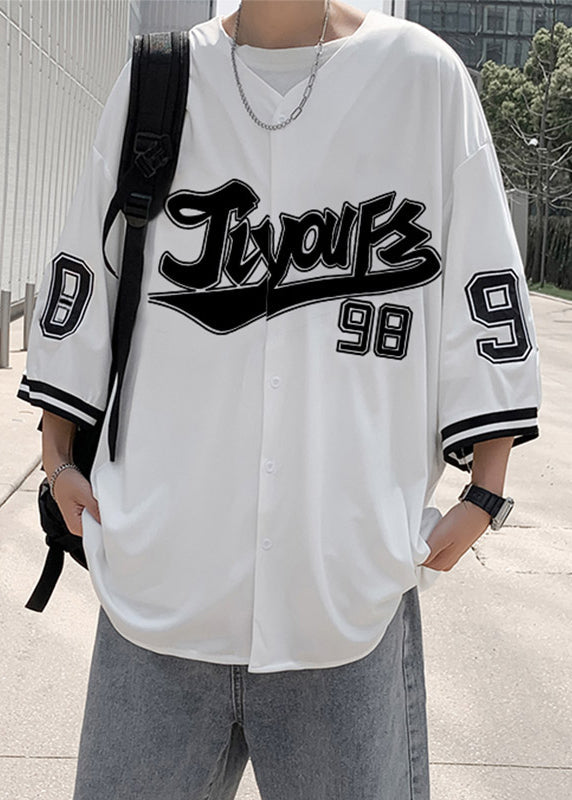 Casual Cotton Shirts Half Sleeve Mens Button Print Grey