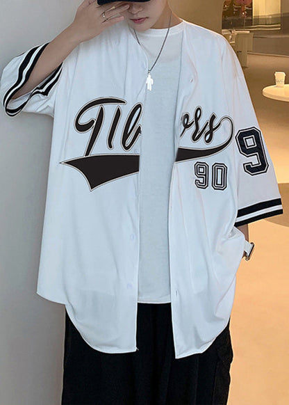 Casual Cotton Shirts Half Sleeve Mens Button Print Grey