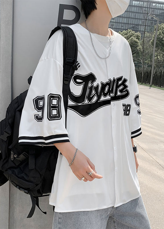 Casual Cotton Shirts Half Sleeve Mens Button Print Grey