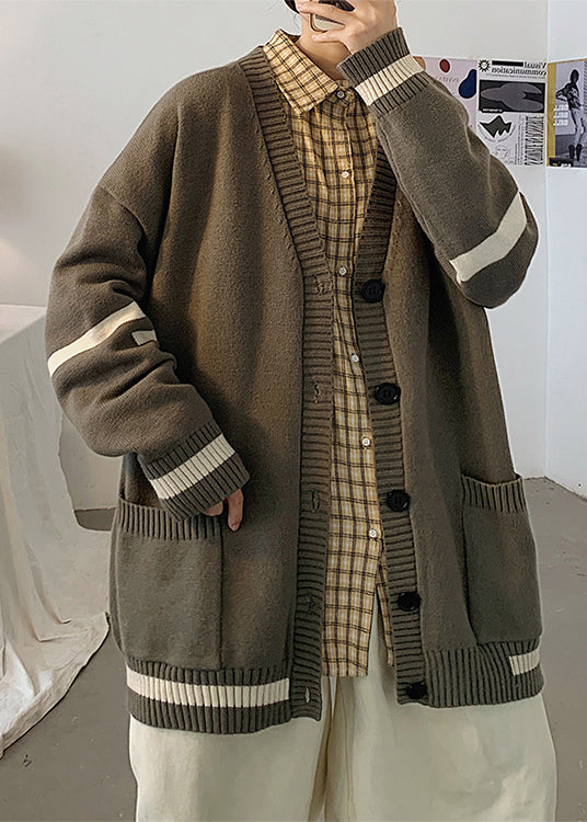 Cardigans Mens Spring Casual Pockets Knit Grey Striped