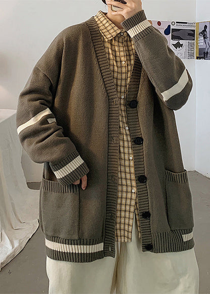 Cardigans Mens Spring Casual Pockets Knit Grey Striped