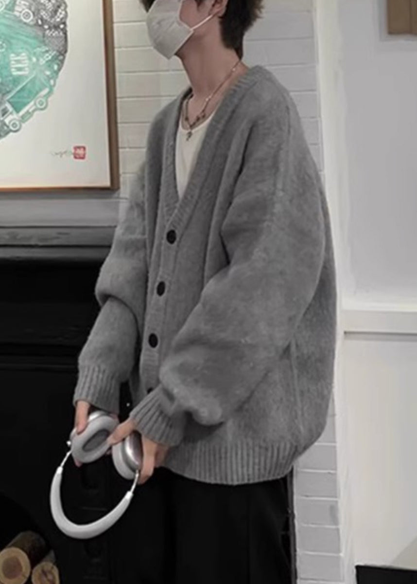 Neck V Spring Knit Cardigans Casual Button Grey Mens