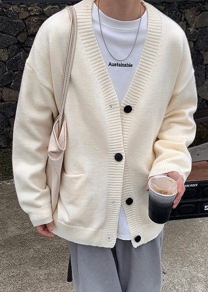 Neck V Spring Knit Cardigans Casual Button Grey Mens