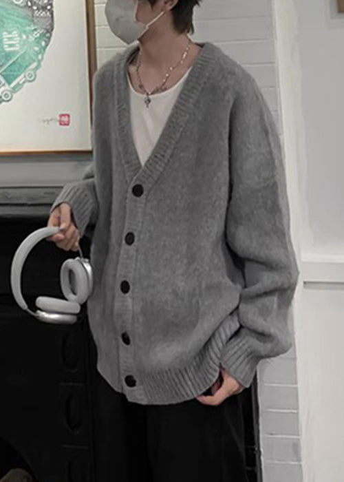 Neck V Spring Knit Cardigans Casual Button Grey Mens