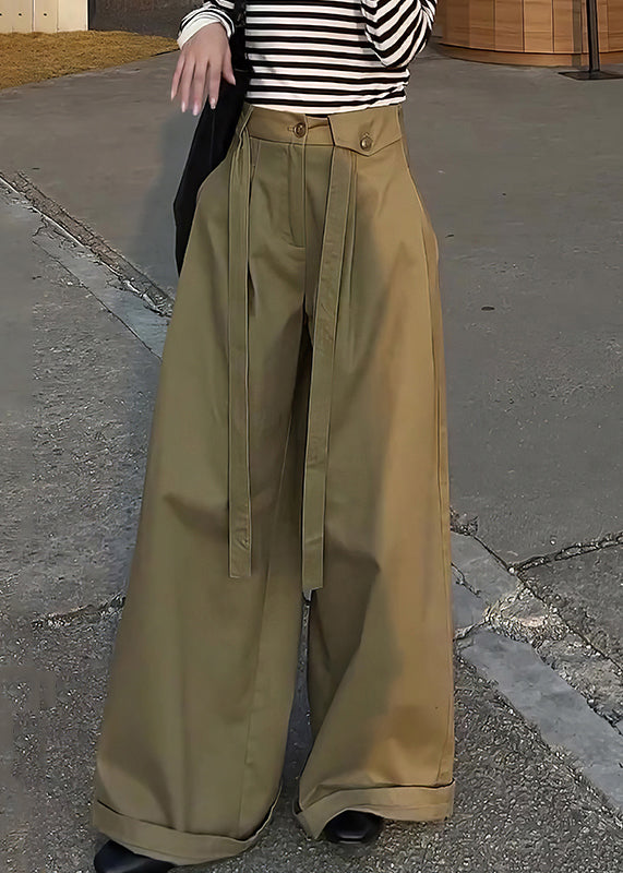Pants Leg Design Khaki High Casual Wide Cotton Original Waist