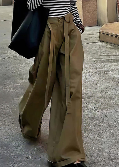 Pants Leg Design Khaki High Casual Wide Cotton Original Waist