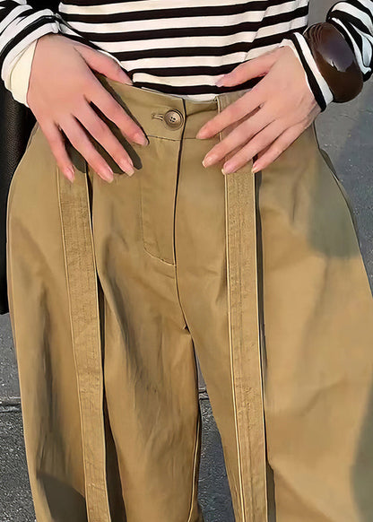 Pants Leg Design Khaki High Casual Wide Cotton Original Waist