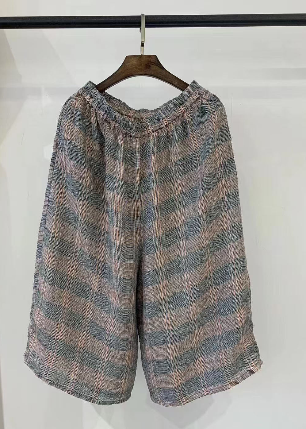 Pants Linen Khaki Harem Plaid Casual Oversized Summer