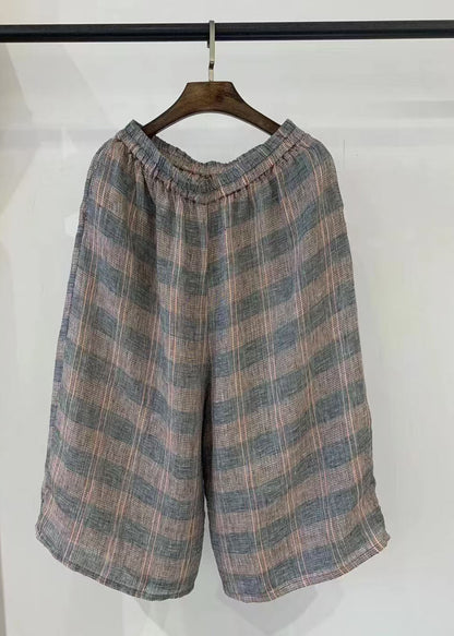 Pants Linen Khaki Harem Plaid Casual Oversized Summer