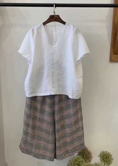 Pants Linen Khaki Harem Plaid Casual Oversized Summer