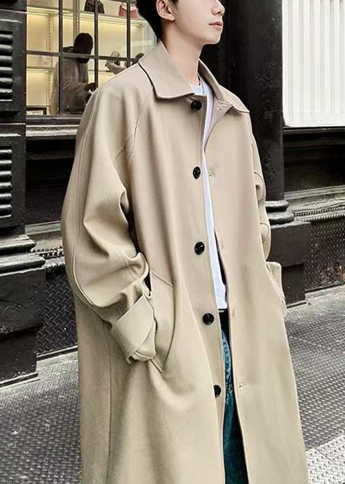 Casual Khaki Peter Pan Collar Button Cotton Men Trench Spring YQ014