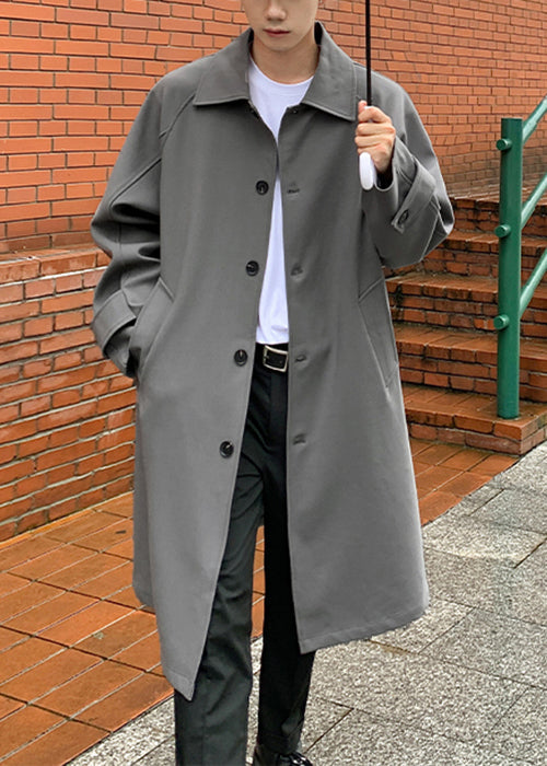 Casual Khaki Peter Pan Collar Button Cotton Men Trench Spring YQ014