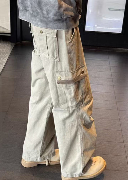 Pockets Denim Men Pants Casual High Khaki Spring Waist