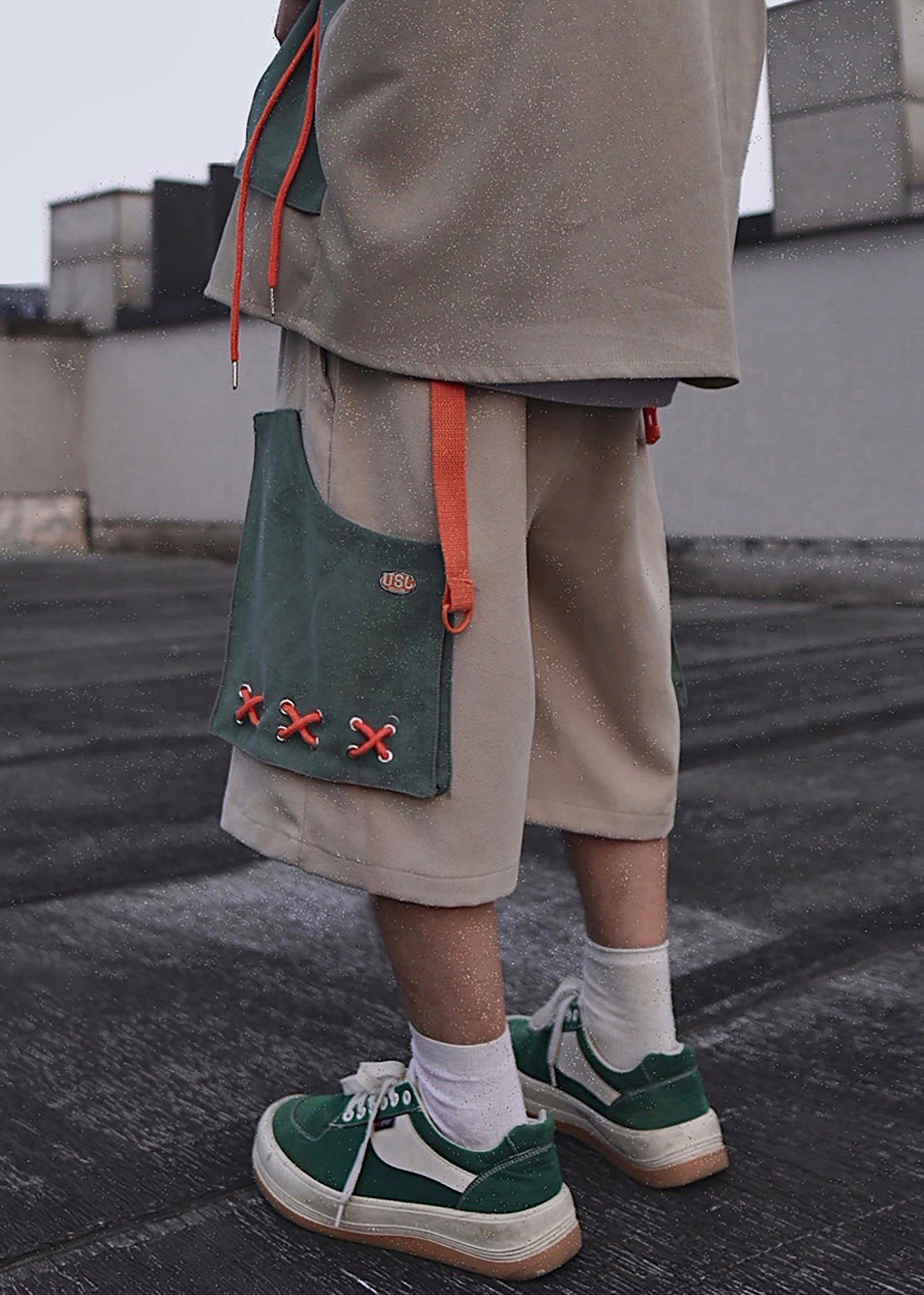 Khaki Pockets Cotton Summer Shorts Casual Mens Oversized