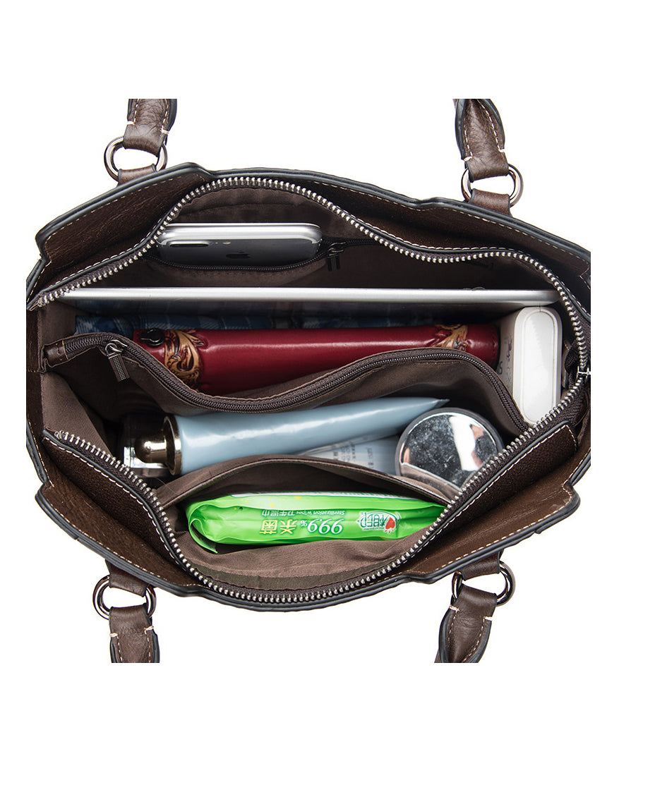 Silver Large Leather Calf Tote Casual Embossed Capacity Handbag