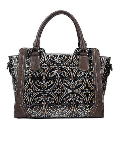 Silver Large Leather Calf Tote Casual Embossed Capacity Handbag