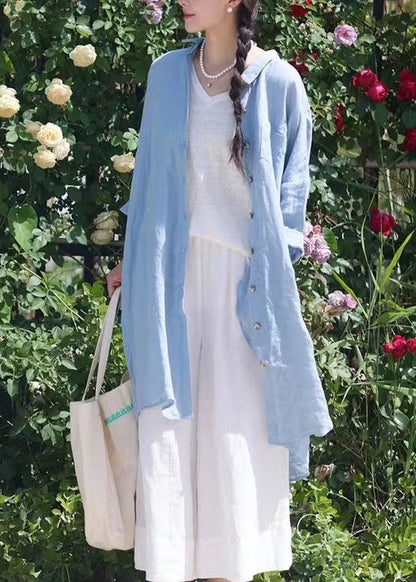 Casual Loose Pink Peter Pan Collar Mid Cotton Shirt Top Spring TJ029