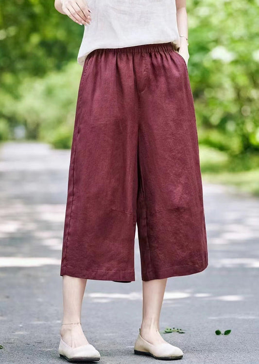 Crop Elastic Mulberry Summer Waist Pants Casual Linen Pockets
