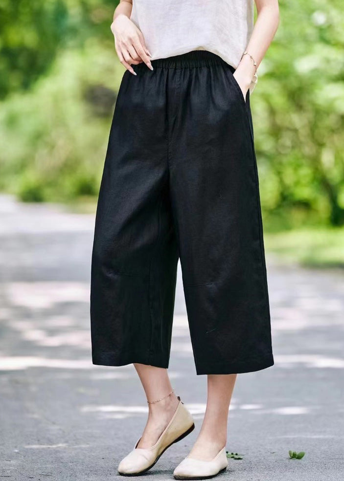 Crop Elastic Mulberry Summer Waist Pants Casual Linen Pockets